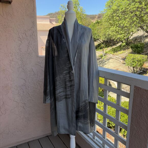 Moyuru Japan Women Medium 100% Linen Duster Jacket Lagenlook Art To Wear Earthy - Picture 1 of 13